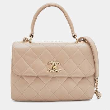 Pre Owned Chanel Beige Quilted Leather Small Trendy CC Flap Bag