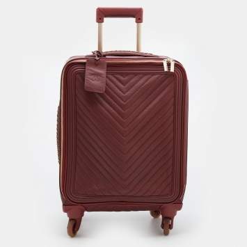 Pre Owned Chanel Burgundy Chevron Leather Coco Case Trolley