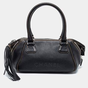 Pre Owned Chanel Black Leather LAX Tassel Bowler Bag