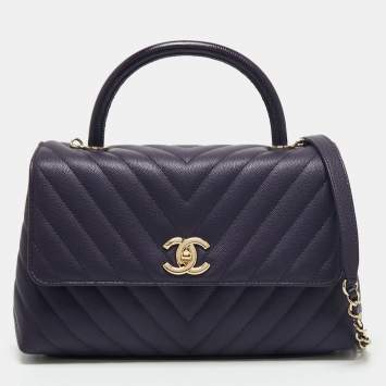 Pre Owned Chanel Purple Caviar Leather Medium Coco Top Handle Bag
