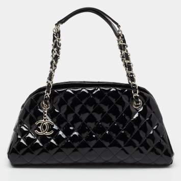 Pre Owned Chanel Black Quilted Patent Leather Medium Just Mademoiselle Bowler Bag