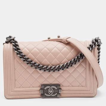 Pre Owned Chanel Beige Quilted Leather Medium Boy Flap Bag