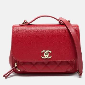 Pre Owned Chanel Red Caviar Leather Small Business Affinity Flap Bag