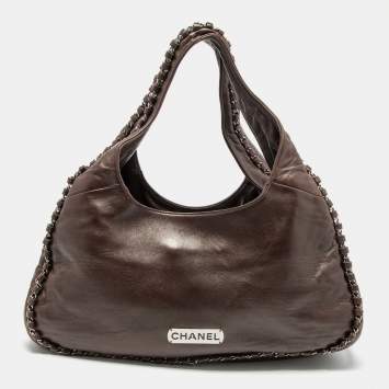 Pre Owned Chanel Dark Brown Leather Chain Around Hobo