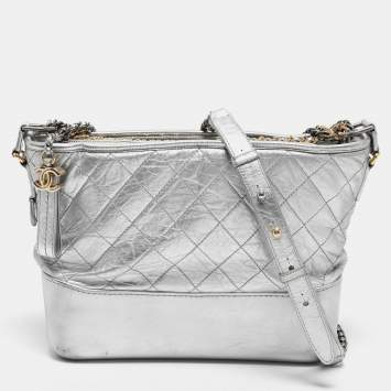 Pre Owned Chanel Silver Quilted Leather Gabrielle Hobo 