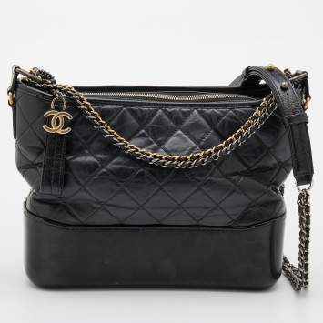 Pre Owned Chanel Black Quilted Leather Medium Gabrielle Hobo