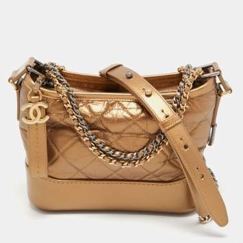 Pre Owned Chanel Metallic Brown Quilted Leather Small Gabrielle Hobo