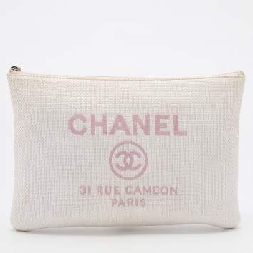 Pre Owned Chanel Pink Woven Raffia Deauville O Case