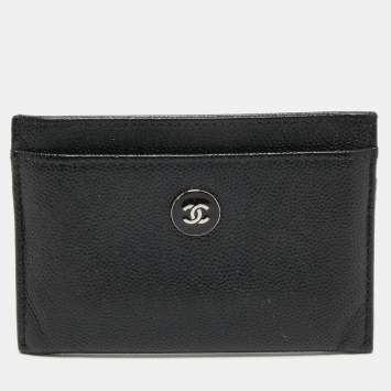Pre Owned Chanel Black Caviar Leather CC Button Card Holder
