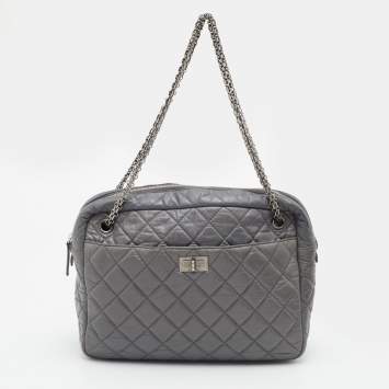 Pre Owned Chanel Grey Quilted Leather Large Reissue Camera Case Bag