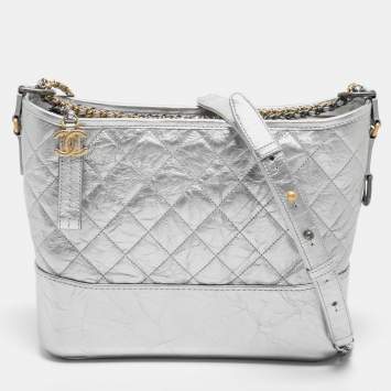 Pre Owned Chanel Silver Quilted Leather Large Gabrielle Hobo