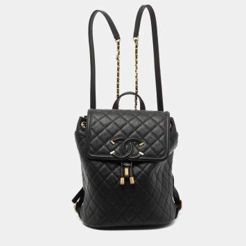 Pre Owned Chanel Black Quilted Caviar Leather Filigree Backpack