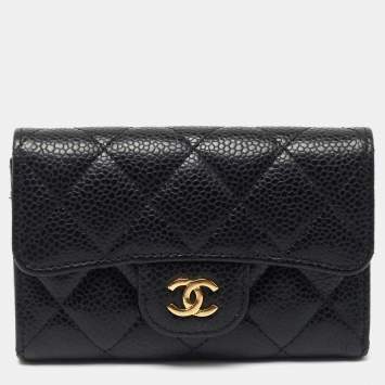Pre Owned Chanel Black Quilted Caviar Leather CC Classic Card Case