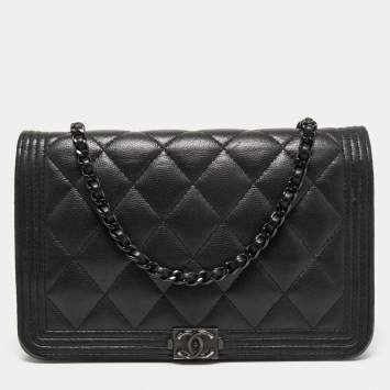 Pre Owned Chanel Black Quilted Leather Boy WOC Bag