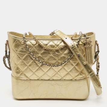 Pre Owned Chanel Metallic Gold Quilted Leather Large Gabrielle Hobo 