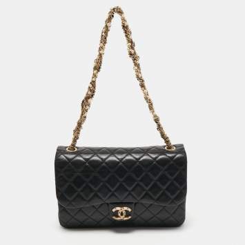 Pre Owned Chanel Black Quilted Leather Medium Westminster Pearl Single Flap Bag         