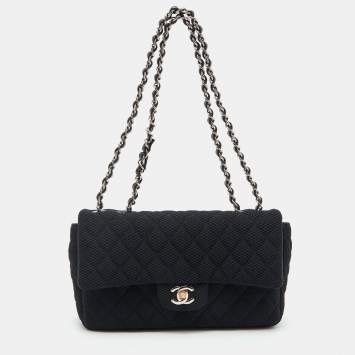 Pre Owned Chanel Black Quilted Mesh Medium Classic Single Flap Bag