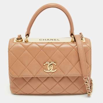 Pre Owned Chanel Beige Quilted Leather Small Trendy CC Flap Top Handle Bag