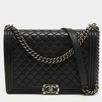 مملوكة مسبقًا Chanel Black Quilted Leather Large Boy Flap Bag
