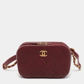 Pre Owned Chanel Burgundy Quilted Caviar Leather Chic Trip Waist Bag