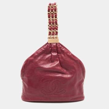 Pre Owned Chanel Red Leather Mini Rock and Chain Hobo