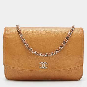Pre Owned Chanel Metallic Bronze Caviar Leather Sevruga Wallet on Chain