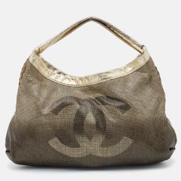 Pre Owned Chanel Ombre Gold Perforated Leather Hollywood CC Hobo