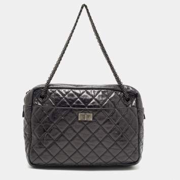 Pre Owned Chanel Black Quilted Calfskin Large Reissue Camera Bag