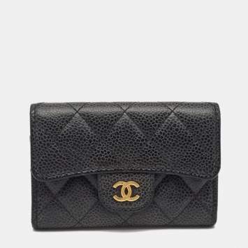 Pre Owned Chanel Black Caviar Leather Classic Flap Card Case
