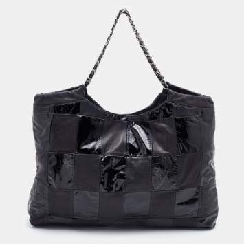 Pre Owned Chanel Black Leather and Patent Leather Large Brooklyn Patchwork Cabas Tote 