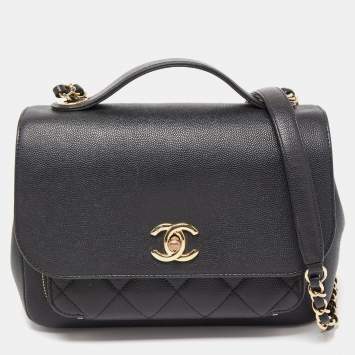 Pre Owned Chanel Black Quilted Caviar Leather Medium Business Affinity Flap Bag