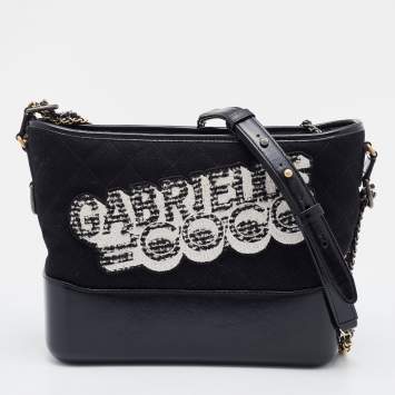 Pre Owned Chanel Black Quilted Wool and Leather Medium Coco Gabrielle Hobo