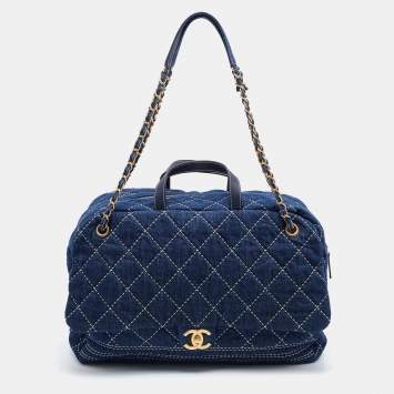 Pre Owned Chanel Blue Quilted Canvas and Leather Travel Duffel Bag