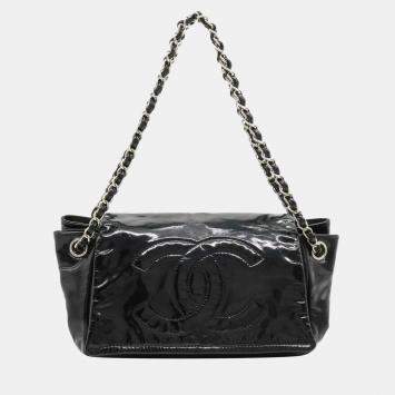 Pre Owned Chanel Vintage Black Leather Chain Flap Bag