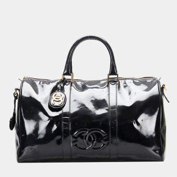 Pre Owned Chanel Vintage Black Patent Leather CC Duffel Bag