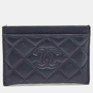مملوكة مسبقًا Chanel Navy Blue Quilted Leather CC Diamond Card Holder 