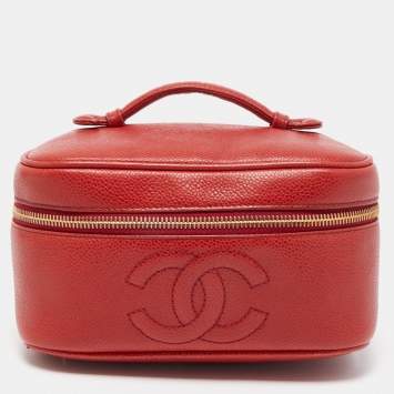 Pre Owned Chanel Red Caviar Leather CC Vanity Case