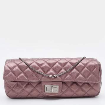 Pre Owned Chanel Metallic Pink Quilted Leather Reissue East/West Chain Clutch 