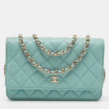 Pre Owned Chanel Celeste Quilted Caviar Leather CC Wallet on Chain 