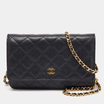 Pre Owned Chanel Black Quilted Caviar Leather WOC Bag