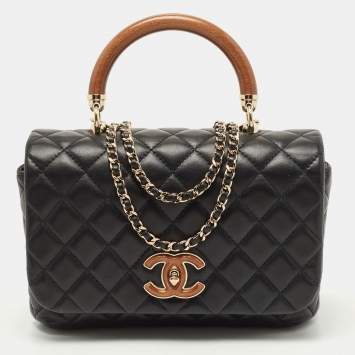 Pre Owned Chanel Black Quilted Leather Knock On Wood Top Handle Bag