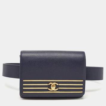 Pre Owned Chanel Blue Caviar Leather Captain Gold Waist Bag