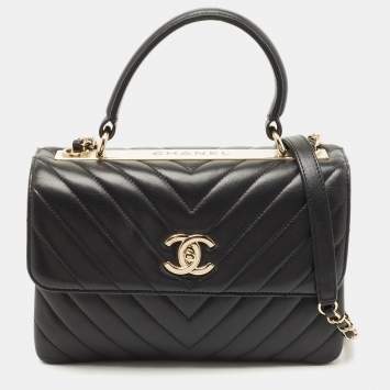 Pre Owned Chanel Black Quilted Leather Small Trendy CC Flap Top Handle Bag