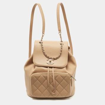 Pre Owned Chanel Beige Quilted Caviar Leather Business Affinity Backpack