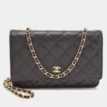 Pre Owned Chanel Black Quilted Caviar Leather WOC Clutch Bag