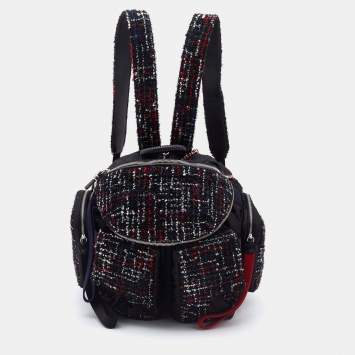 Pre Owned Chanel Black/Red Satin,Tweed and Leather Astronaut Essentials Backpack