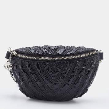 Pre Owned Chanel Black Chevron Patent and Leather Space Belt Bag
