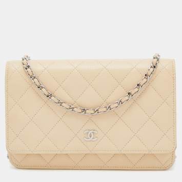 Pre Owned Chanel Beige Quilted Caviar Leather WOC Bag