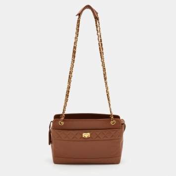 Pre Owned Chanel Brown Quilted Leather Vintage Chain Tote