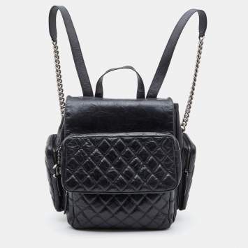 Pre Owned Chanel Black Quilted Leather Casual Rock Backpack